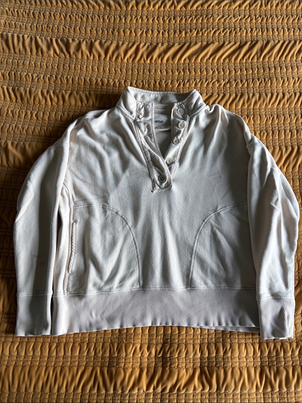 aerie Cream Button-Neck Pullover Sweatshirt